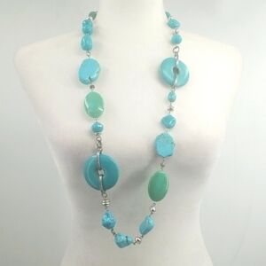 Chico's Turquoise & Silver Southwest Long-line‎ Necklace Cowboy Native Western